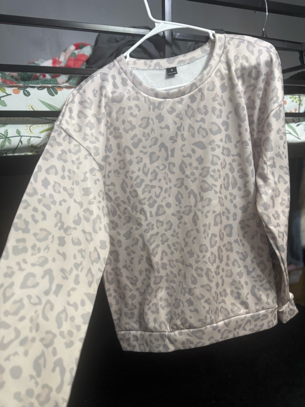 SHEIN Light Beige Leopard Print Crewneck Pullover